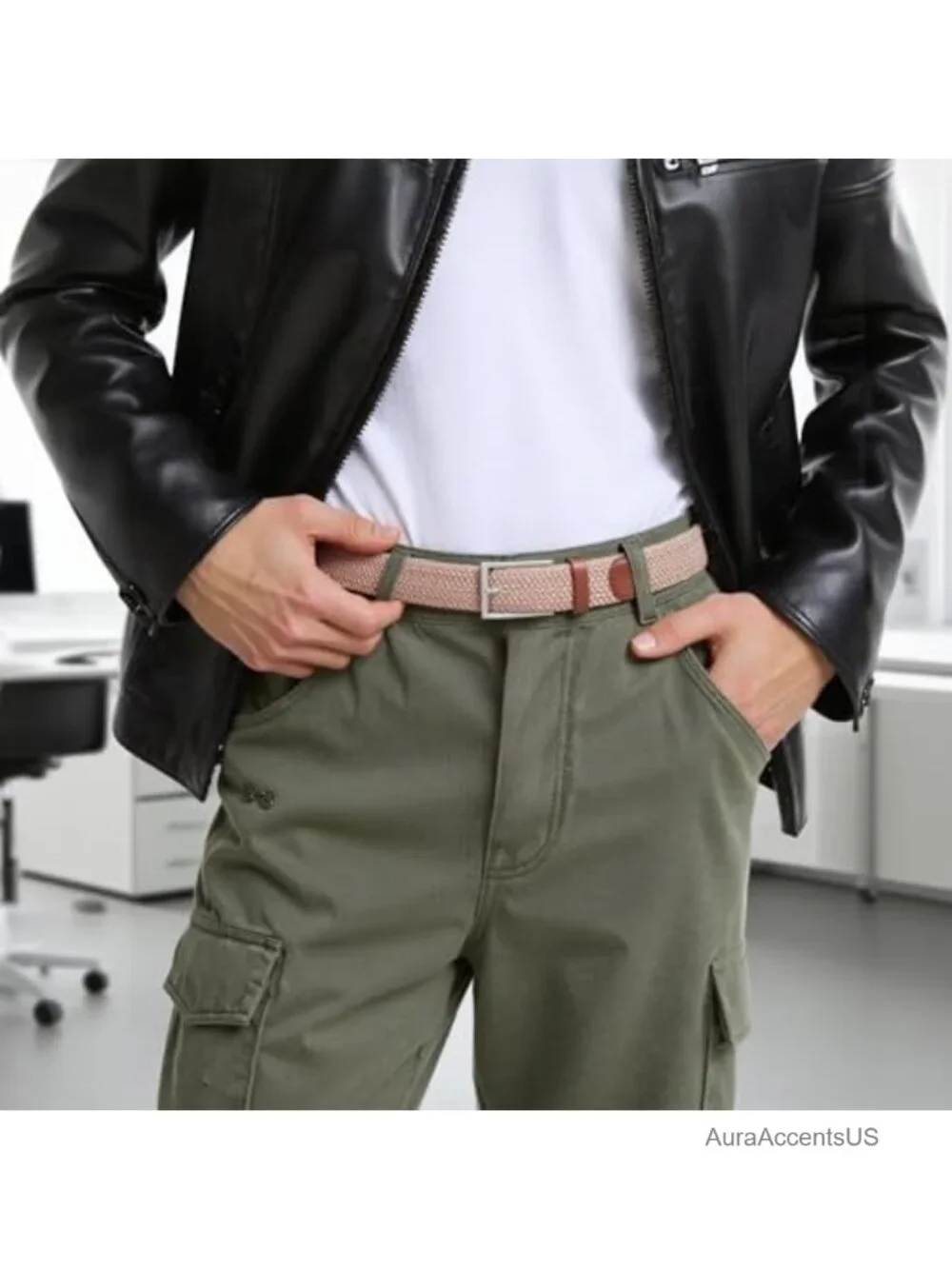 Mens Stretch Woven Elastic Braided Belt for Golf Hunting Pants Jeans